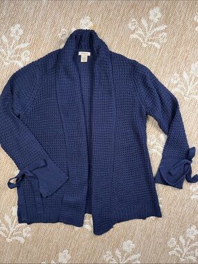 fresh Navy Open-Front Knit Cardigan with Tie Cuffs